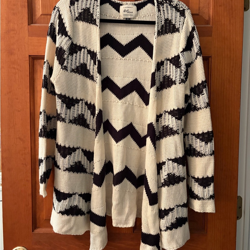 Cotton On Black & Cream Chevron Open-Front Cardigan